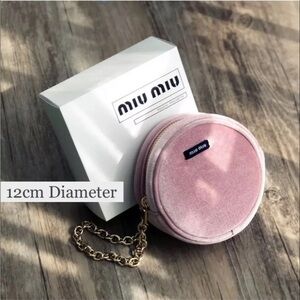 Miu Miu Blush Pink Velvet Round Mini Bag with Gold Chain